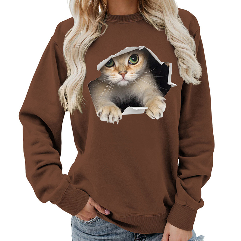 Amazon Source Ženska majica s okruglim izrezom i mačkastim printom, jesenski i zimski kaput, ležeran, široki, europska veličina