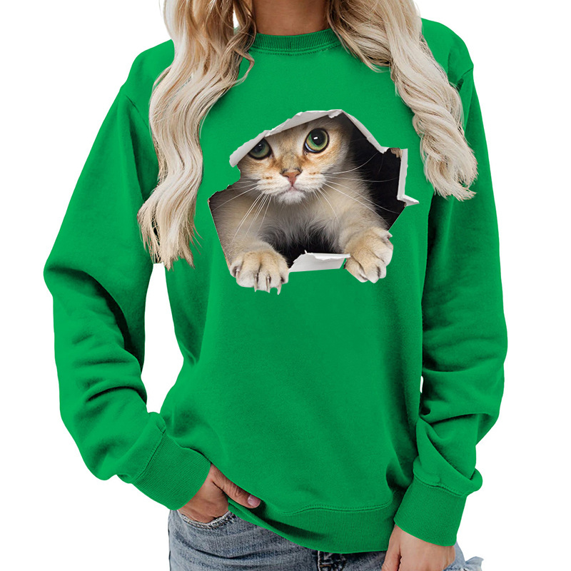 Amazon Source Ženska majica s okruglim izrezom i mačkastim printom, jesenski i zimski kaput, ležeran, široki, europska veličina