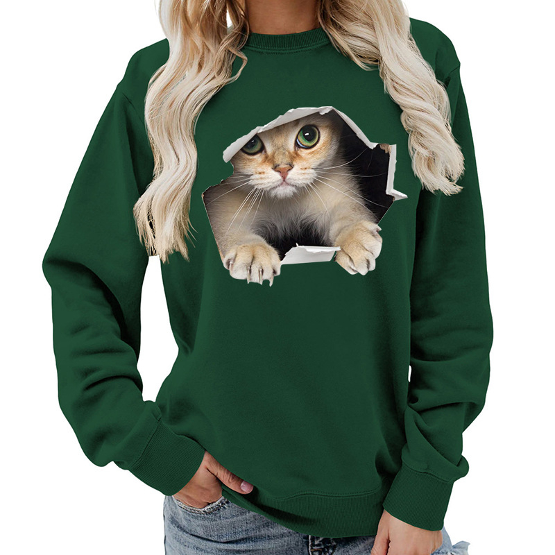 Amazon Source Ženska majica s okruglim izrezom i mačkastim printom, jesenski i zimski kaput, ležeran, široki, europska veličina