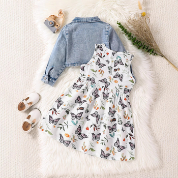 Τζιν ζακέτα με φούστα πεταλούδας για κορίτσια σε διασυνοριακό στυλ, μοντέρνο, γλυκό, πακέτο δύο τεμαχίων για το εξωτερικό εμπόριο