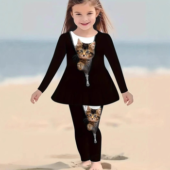 2024. aasta uus piiriülese väliskaubanduse laste crewneck pikkade varrukatega püksid armsa loomaprindiga kaheosaline komplekt