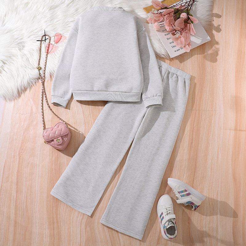 Fete hanorac costum casual pentru copii îmbrăcăminte de primăvară nouă pentru copii, mărime medie și mare, cu inimă, bluze și pantaloni, căptușit cu fleece, set din două piese