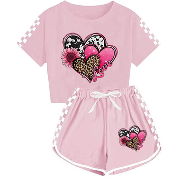 Costum de pijama sport pentru copii, tricou și pantaloni scurți pentru băieți și fete, 656