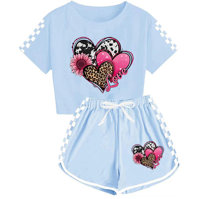 Costum de pijama sport pentru copii, tricou și pantaloni scurți pentru băieți și fete, 656