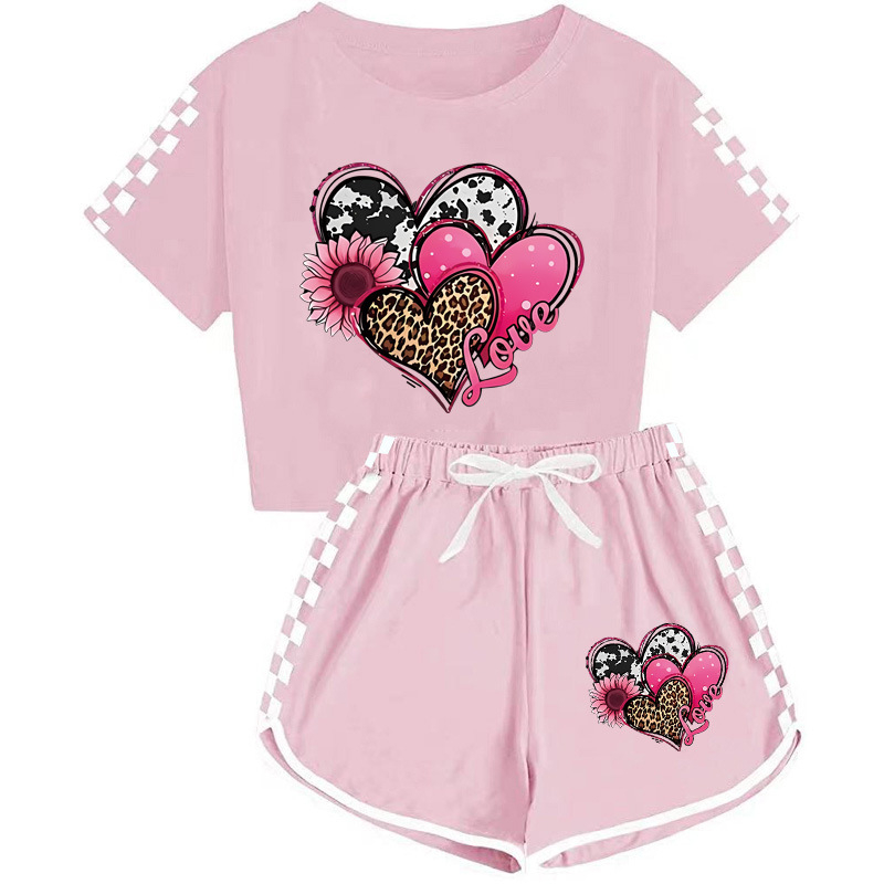 Costum de pijama sport pentru copii, tricou și pantaloni scurți pentru băieți și fete, 656