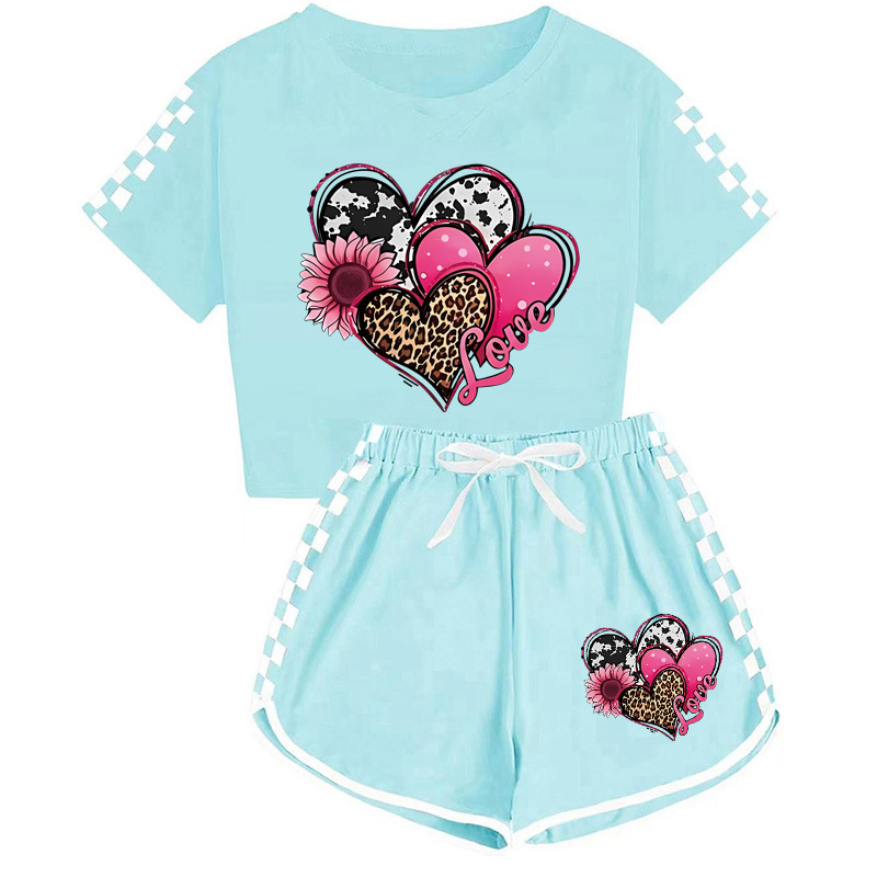 Costum de pijama sport pentru copii, tricou și pantaloni scurți pentru băieți și fete, 656