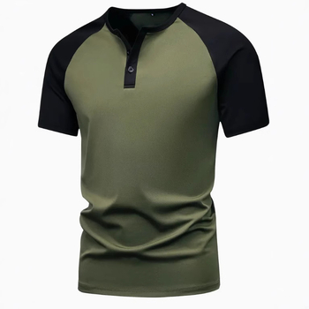 Tricou Henley cu mânecă scurtă, model colorblock, pentru bărbați, vară 2025, model casual, respirabil, cu un singur nasture