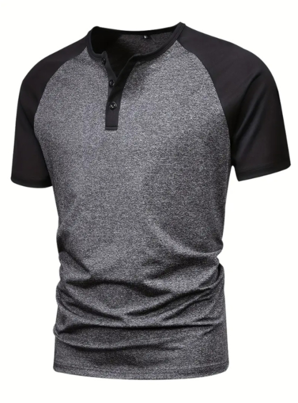 Tricou Henley cu mânecă scurtă, model colorblock, pentru bărbați, vară 2025, model casual, respirabil, cu un singur nasture
