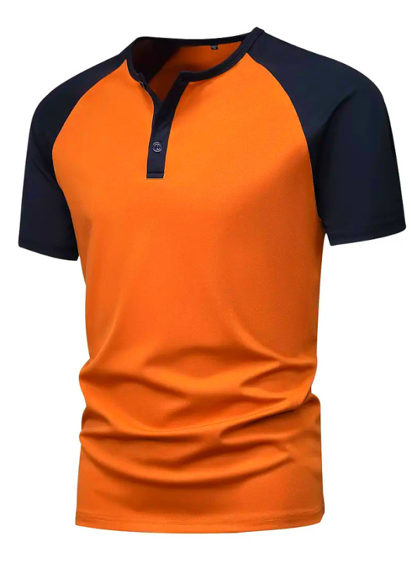 Tricou Henley cu mânecă scurtă, model colorblock, pentru bărbați, vară 2025, model casual, respirabil, cu un singur nasture