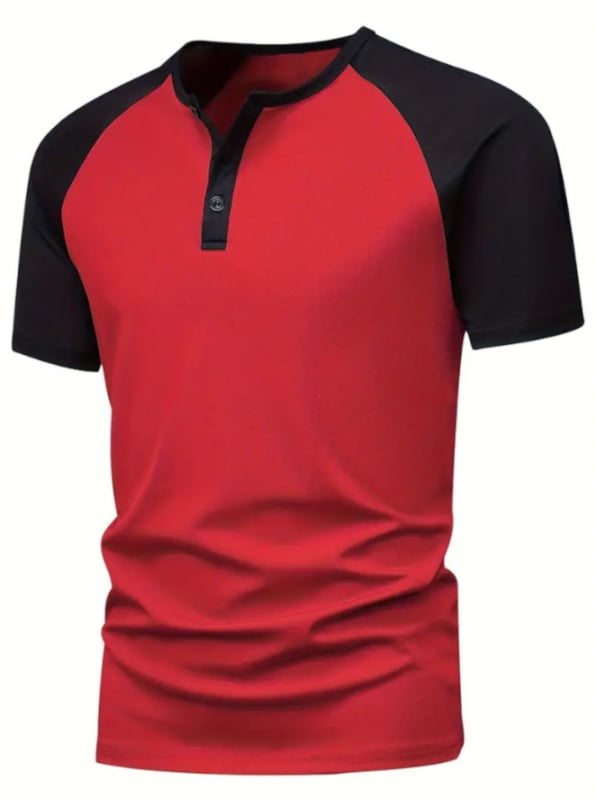 Tricou Henley cu mânecă scurtă, model colorblock, pentru bărbați, vară 2025, model casual, respirabil, cu un singur nasture