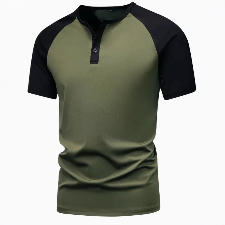 Tricou Henley cu mânecă scurtă, model colorblock, pentru bărbați, vară 2025, model casual, respirabil, cu un singur nasture