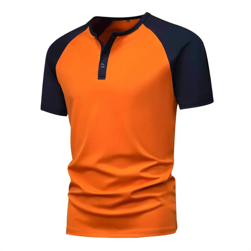 Tricou Henley cu mânecă scurtă, model colorblock, pentru bărbați, vară 2025, model casual, respirabil, cu un singur nasture