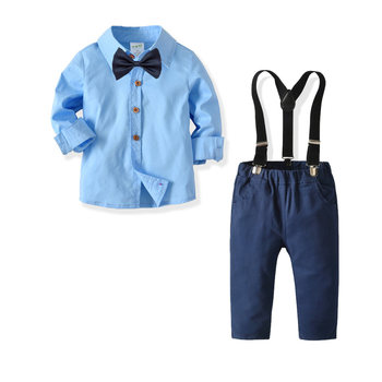 Νέο παιδικό κοστούμι άνοιξης και φθινοπώρου, παιδικό ευρωπαϊκό και αμερικανικό στυλ, μακρυμάνικο ριγέ πουκάμισο με παπιγιόν, παντελόνι, σετ τεσσάρων τεμαχίων για άνδρες