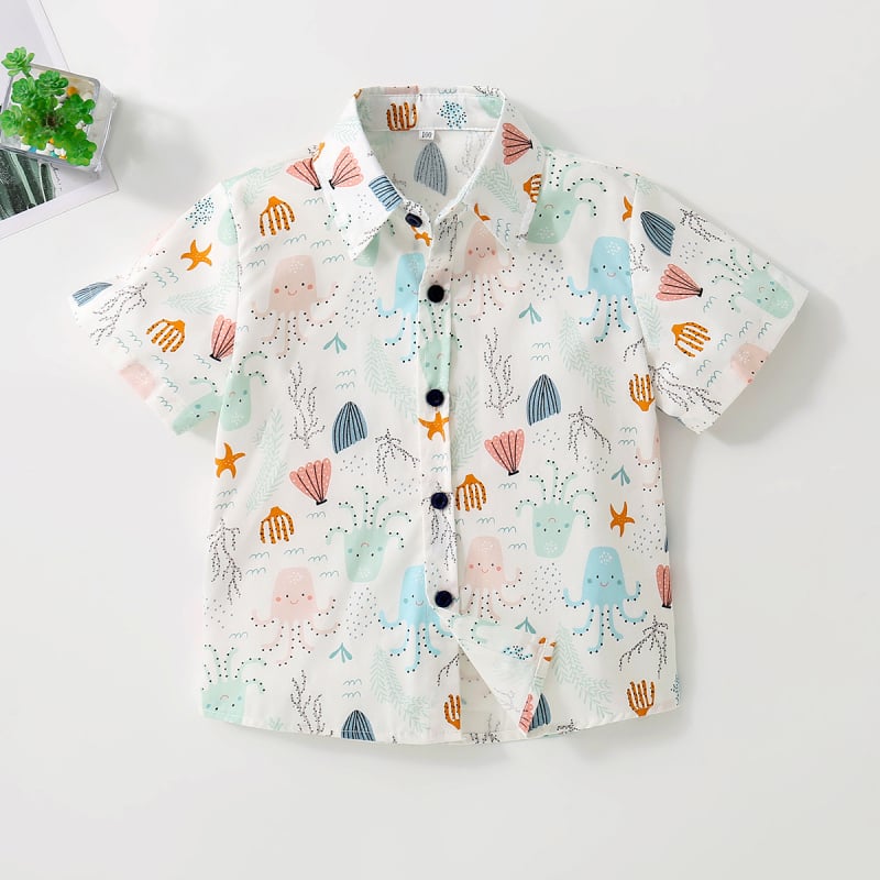 2024 cămașă cu mânecă scurtă cu desene animate pentru băieți, cardigan de primăvară și vară pentru copii, top casual cu imprimeu de sărbători