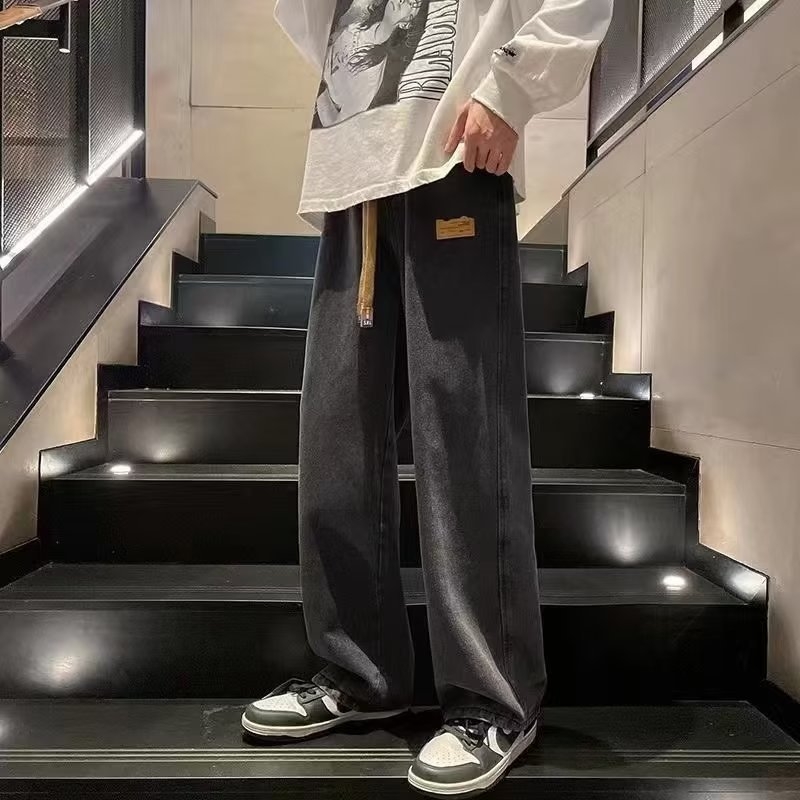 Označavanje žutih blatnih traperica Muške tanke ljetne ravne, široke traperice američkog stila, vintage oprane stare duge hlače