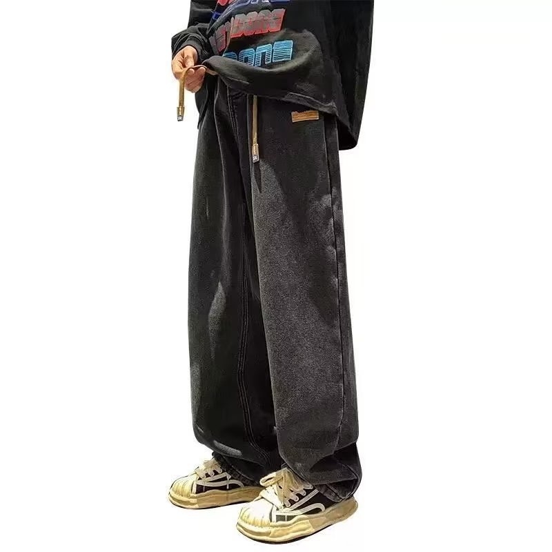 Označavanje žutih blatnih traperica Muške tanke ljetne ravne, široke traperice američkog stila, vintage oprane stare duge hlače