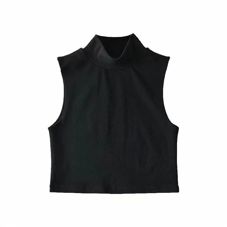 Stil european și american, fată fierbinte, guler semi-înalt, vestă de dans jazz, haine de damă, la modă, fără mâneci, scurt, slim-fit, crop top