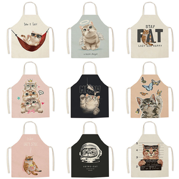 Tarpvalstybinis karšto išpardavimo animacinių filmukų spausdintas užšifruotas lininis prijuostė mielas kačiukas tėvų ir vaikų prijuostė namų valymo kombinezonas be rankovių