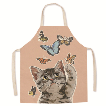 Tarpvalstybinis karšto išpardavimo animacinių filmukų spausdintas užšifruotas lininis prijuostė mielas kačiukas tėvų ir vaikų prijuostė namų valymo kombinezonas be rankovių