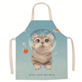 Tarpvalstybinis karšto išpardavimo animacinių filmukų spausdintas užšifruotas lininis prijuostė mielas kačiukas tėvų ir vaikų prijuostė namų valymo kombinezonas be rankovių