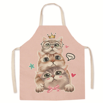 Tarpvalstybinis karšto išpardavimo animacinių filmukų spausdintas užšifruotas lininis prijuostė mielas kačiukas tėvų ir vaikų prijuostė namų valymo kombinezonas be rankovių