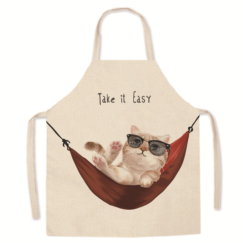 Tarpvalstybinis karšto išpardavimo animacinių filmukų spausdintas užšifruotas lininis prijuostė mielas kačiukas tėvų ir vaikų prijuostė namų valymo kombinezonas be rankovių