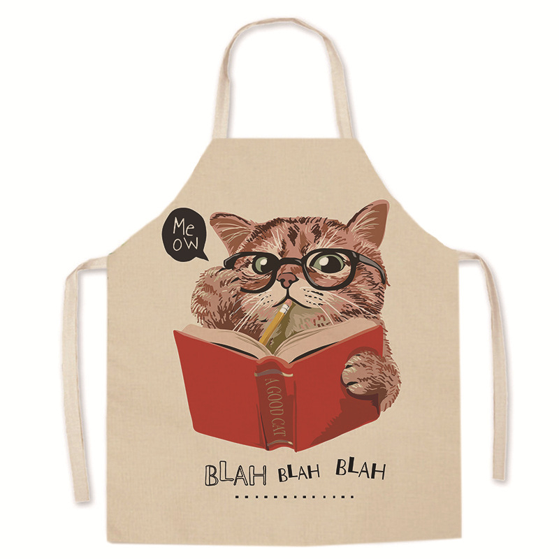 Tarpvalstybinis karšto išpardavimo animacinių filmukų spausdintas užšifruotas lininis prijuostė mielas kačiukas tėvų ir vaikų prijuostė namų valymo kombinezonas be rankovių