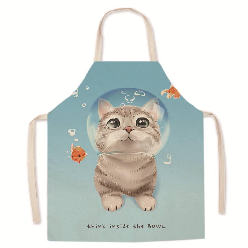 Tarpvalstybinis karšto išpardavimo animacinių filmukų spausdintas užšifruotas lininis prijuostė mielas kačiukas tėvų ir vaikų prijuostė namų valymo kombinezonas be rankovių