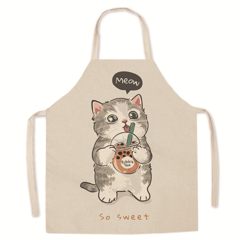 Tarpvalstybinis karšto išpardavimo animacinių filmukų spausdintas užšifruotas lininis prijuostė mielas kačiukas tėvų ir vaikų prijuostė namų valymo kombinezonas be rankovių