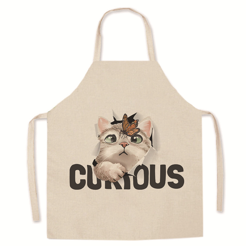 Tarpvalstybinis karšto išpardavimo animacinių filmukų spausdintas užšifruotas lininis prijuostė mielas kačiukas tėvų ir vaikų prijuostė namų valymo kombinezonas be rankovių