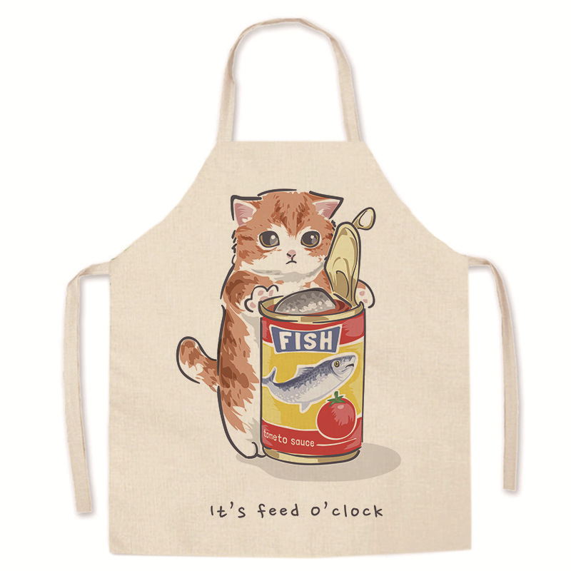 Tarpvalstybinis karšto išpardavimo animacinių filmukų spausdintas užšifruotas lininis prijuostė mielas kačiukas tėvų ir vaikų prijuostė namų valymo kombinezonas be rankovių