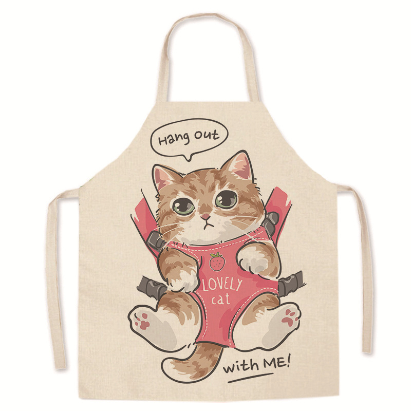 Tarpvalstybinis karšto išpardavimo animacinių filmukų spausdintas užšifruotas lininis prijuostė mielas kačiukas tėvų ir vaikų prijuostė namų valymo kombinezonas be rankovių