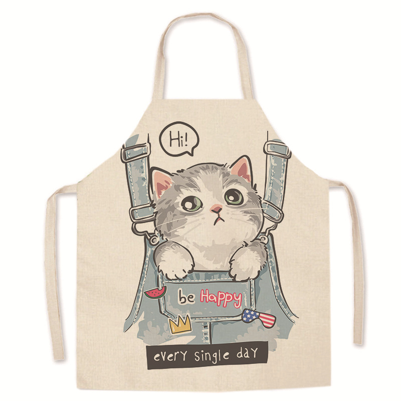 Tarpvalstybinis karšto išpardavimo animacinių filmukų spausdintas užšifruotas lininis prijuostė mielas kačiukas tėvų ir vaikų prijuostė namų valymo kombinezonas be rankovių