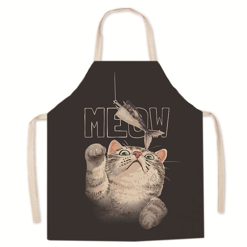 Tarpvalstybinis karšto išpardavimo animacinių filmukų spausdintas užšifruotas lininis prijuostė mielas kačiukas tėvų ir vaikų prijuostė namų valymo kombinezonas be rankovių