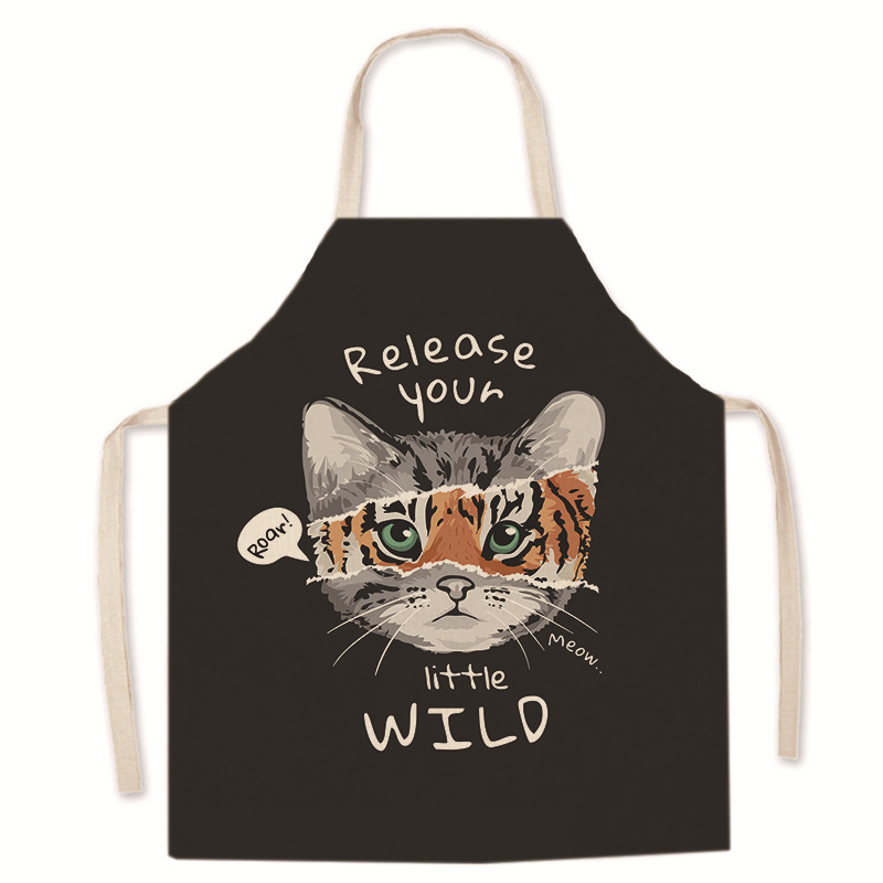 Tarpvalstybinis karšto išpardavimo animacinių filmukų spausdintas užšifruotas lininis prijuostė mielas kačiukas tėvų ir vaikų prijuostė namų valymo kombinezonas be rankovių