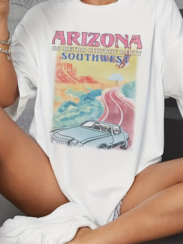 Női új, nyári, szexi, rajzfilmmintás, leengedett vállú póló