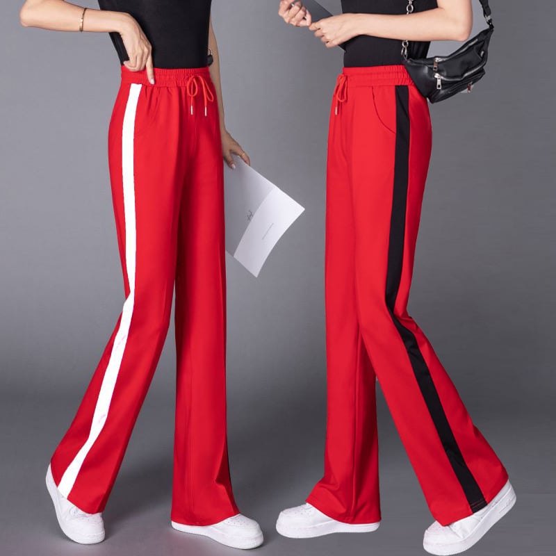Pantaloni largi cu picior drapat pentru femei, stil nou de vară, micro-sport, subțire, cu dungi, talie înaltă, casual, sport, pantaloni