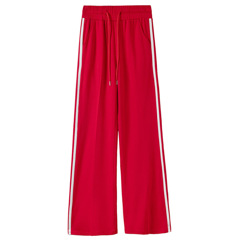 Plačiaklešnės moteriškos vasarinės naujo stiliaus mikro sportinės kelnės, plonos dryžuotos, aukštu juosmeniu, laisvalaikio sportinės kelnės