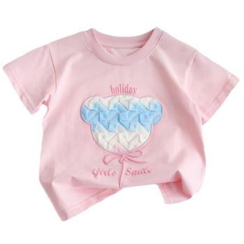 Djevojačka ljetna majica kratkih rukava, nova crtana majica kratkih rukava, djevojačka stilska trodimenzionalna majica s medvjedom, dječja odjeća, dječji slatki top s polurukavima, 3 komada