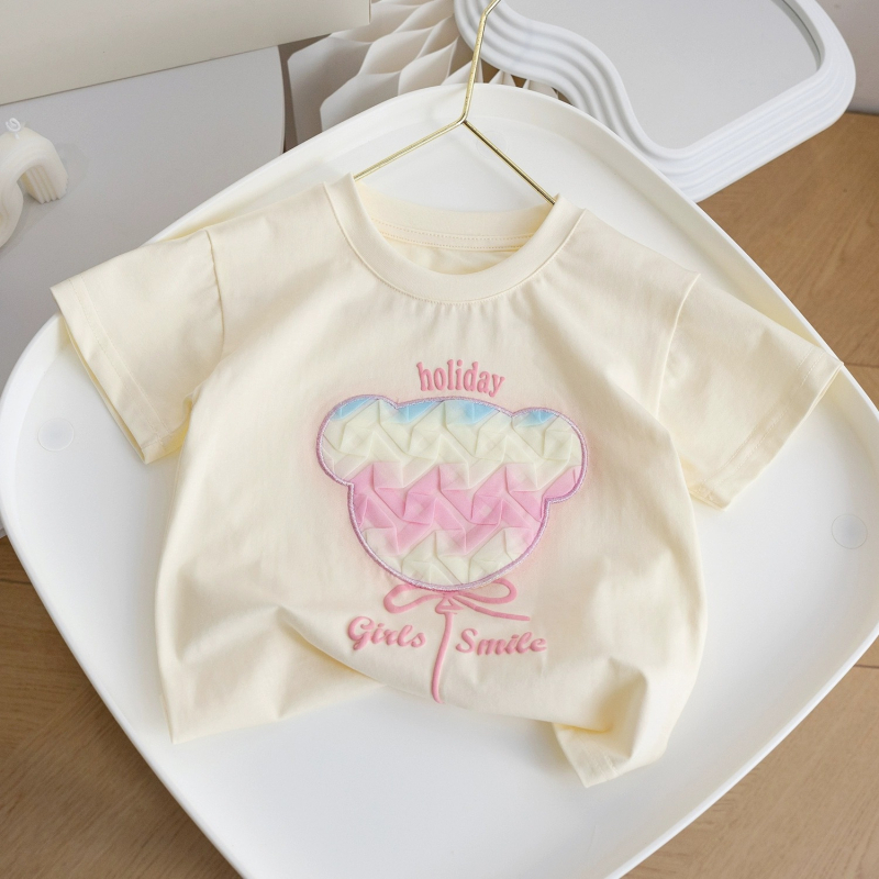 Djevojačka ljetna majica kratkih rukava, nova crtana majica kratkih rukava, djevojačka stilska trodimenzionalna majica s medvjedom, dječja odjeća, dječji slatki top s polurukavima, 3 komada