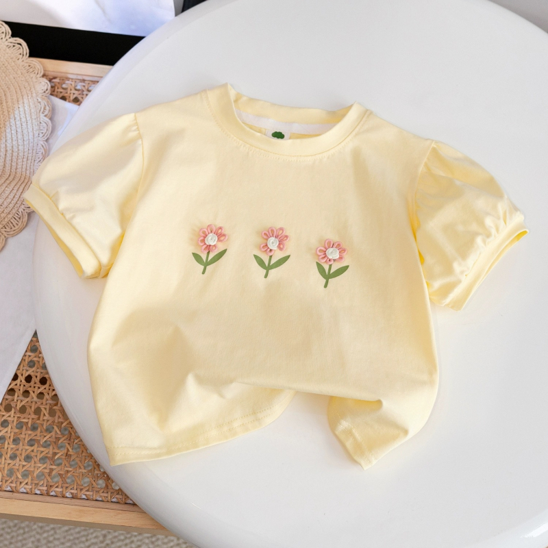 Djevojačka ljetna majica kratkih rukava, nova crtana majica kratkih rukava, djevojačka stilska trodimenzionalna majica s medvjedom, dječja odjeća, dječji slatki top s polurukavima, 3 komada