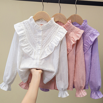 Tüdrukute puuvillane särk kevadel ja sügisel uus laste lääne stiilis pitsist pikkade varrukatega särk tüdrukute alussärk valge topp