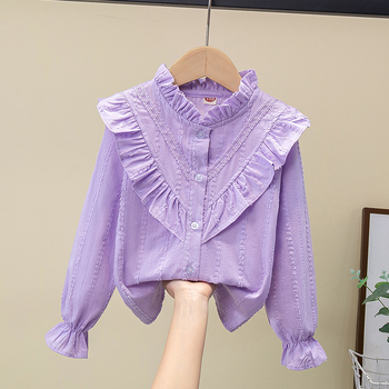 Tüdrukute puuvillane särk kevadel ja sügisel uus laste lääne stiilis pitsist pikkade varrukatega särk tüdrukute alussärk valge topp