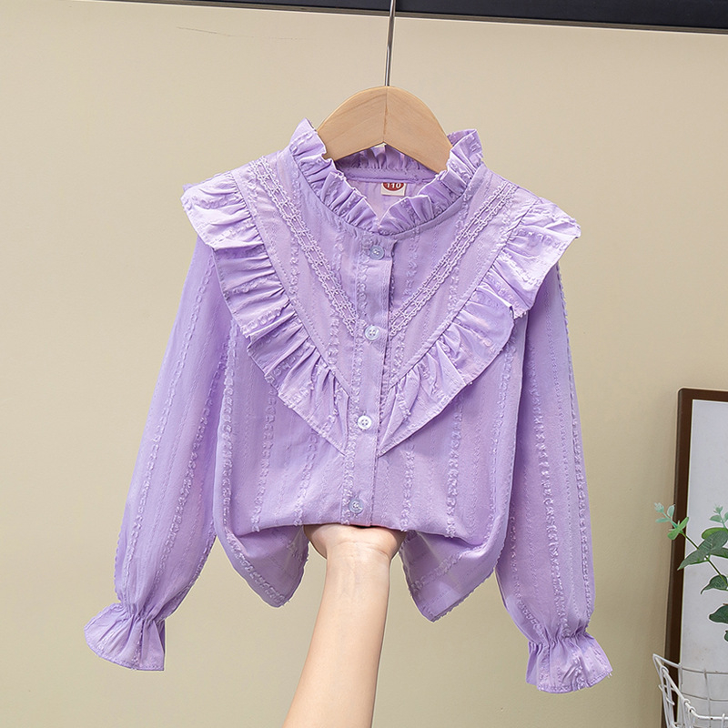 Tüdrukute puuvillane särk kevadel ja sügisel uus laste lääne stiilis pitsist pikkade varrukatega särk tüdrukute alussärk valge topp