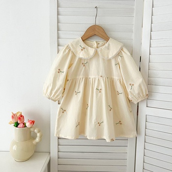 Proljetne i jesenske nove vezene djevojačke haljine Djevojačke haljine za bebe s ovratnikom za lutke i dugim rukavima Dječja marama Odjeća za debele osobe Odjeća za penjanje Odjeća za sestre