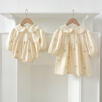 Proljetne i jesenske nove vezene djevojačke haljine Djevojačke haljine za bebe s ovratnikom za lutke i dugim rukavima Dječja marama Odjeća za debele osobe Odjeća za penjanje Odjeća za sestre