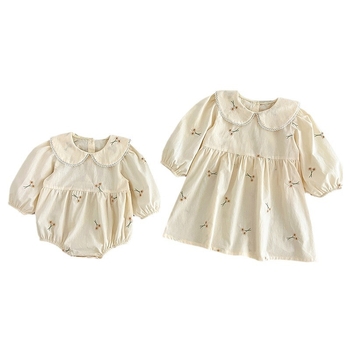 Proljetne i jesenske nove vezene djevojačke haljine Djevojačke haljine za bebe s ovratnikom za lutke i dugim rukavima Dječja marama Odjeća za debele osobe Odjeća za penjanje Odjeća za sestre