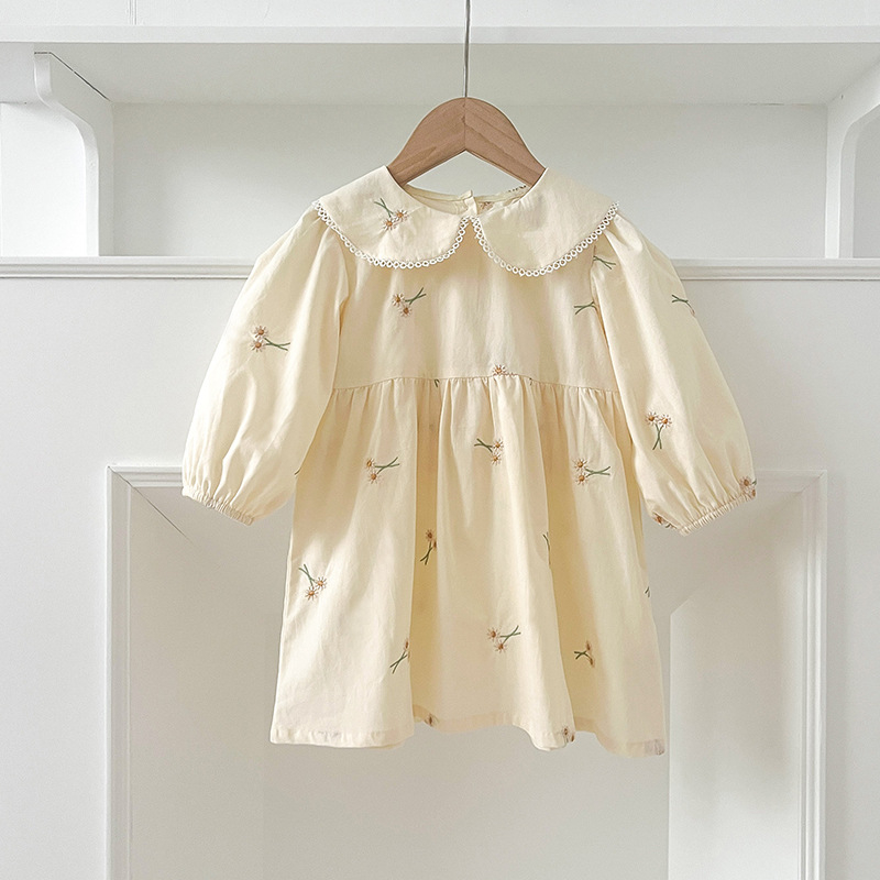 Proljetne i jesenske nove vezene djevojačke haljine Djevojačke haljine za bebe s ovratnikom za lutke i dugim rukavima Dječja marama Odjeća za debele osobe Odjeća za penjanje Odjeća za sestre