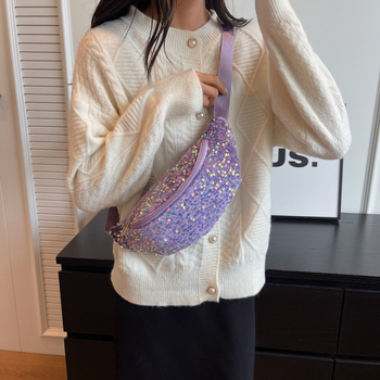 Personalizuota, madinga, Ruiying stiliaus, blizgučiais puošta, moteriška rankinė ant juosmens, deranti prie aukštos kokybės, krūtinės formos rankinė telefonui.