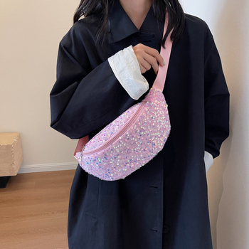 Personalizuota, madinga, Ruiying stiliaus, blizgučiais puošta, moteriška rankinė ant juosmens, deranti prie aukštos kokybės, krūtinės formos rankinė telefonui.